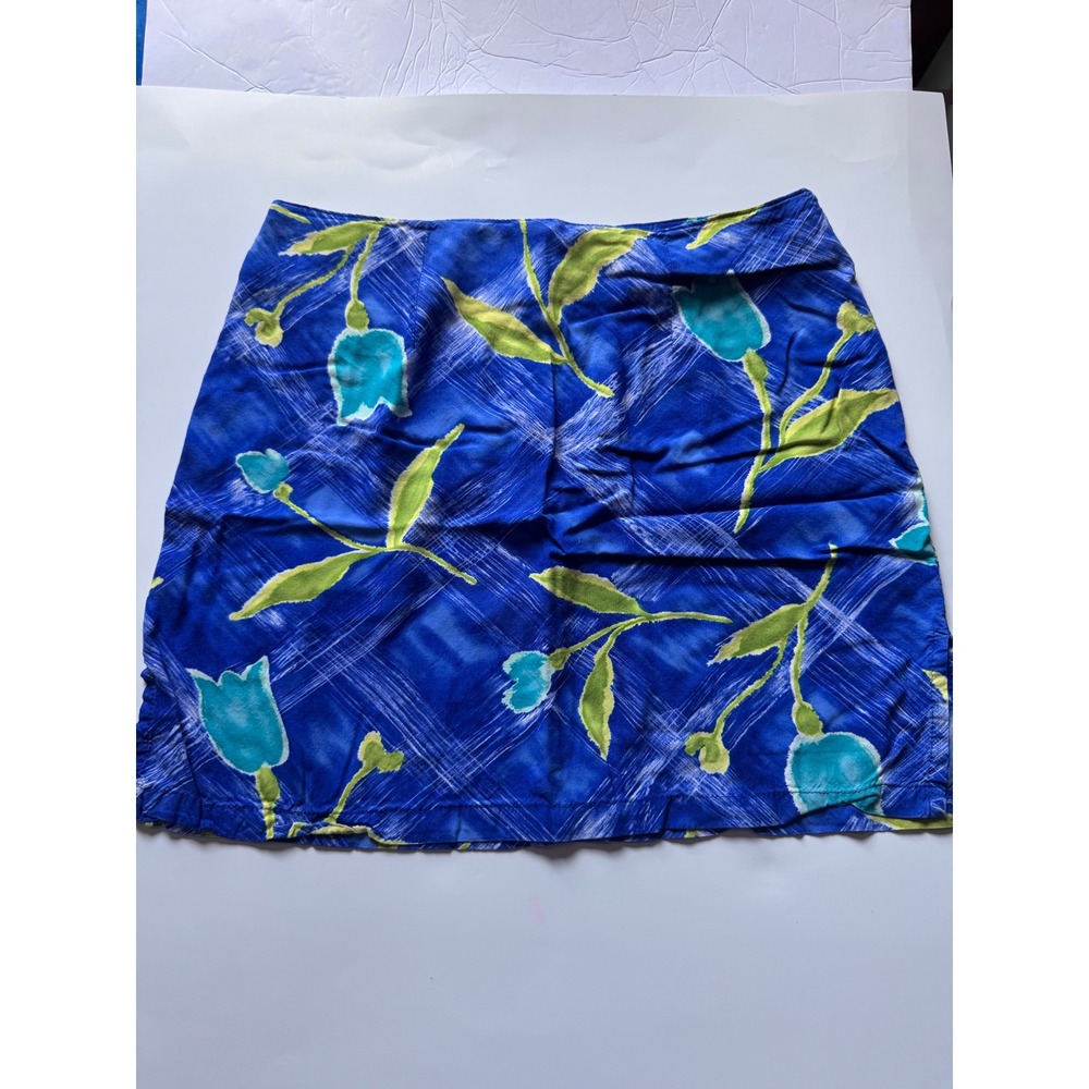 Mango Salsa Blue Tropical Floral Mini Skirt Small Teal Tulips Summer A-Line
